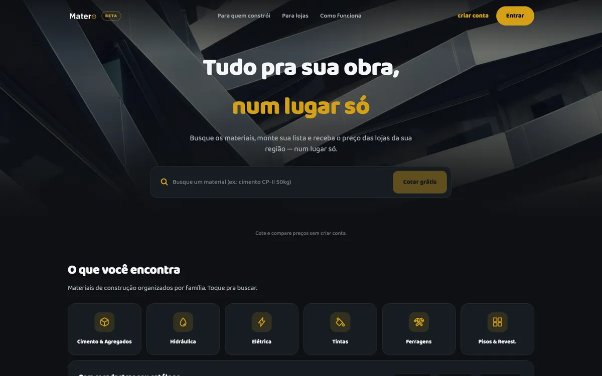 Página inicial do site Matero
