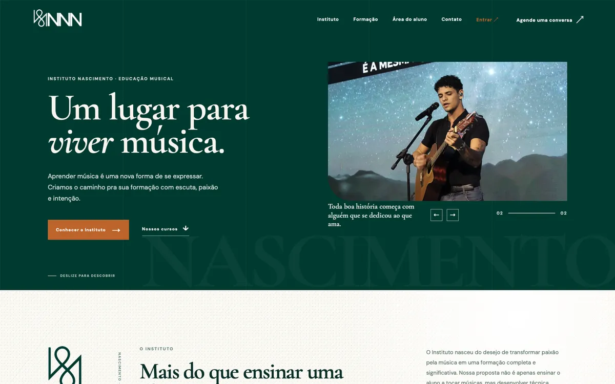 Página inicial do site Nascimento Instituto Musical